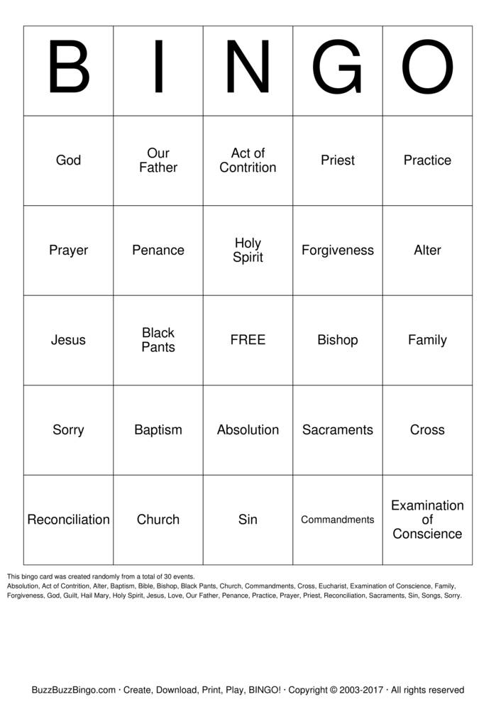 First Reconciliation Bingo Cards to Download, Print and Customize!