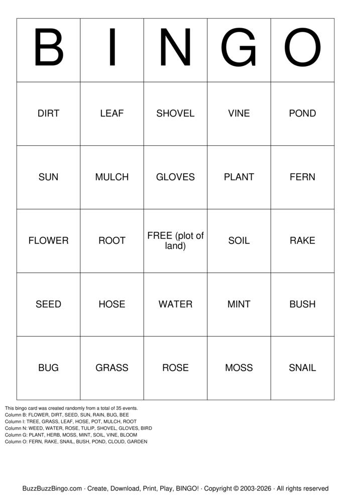 Download Free Garden Bingo Cards Download Free Garden Bingo Cards