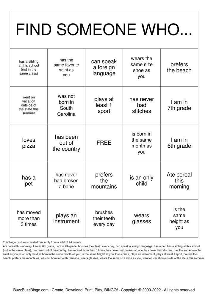 Getting to Know you! Bingo Cards to Download, Print and Customize!