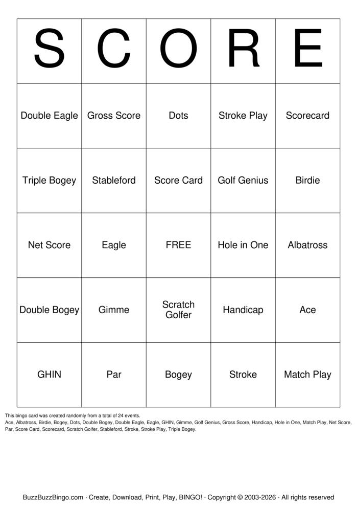 Download Free Golf Bingo Cards Download Free Golf Bingo Cards