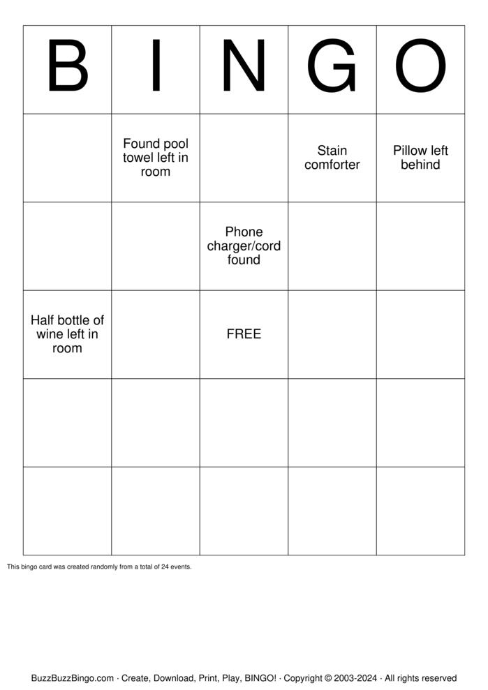 Download Free Housekeeping Bingo Cards