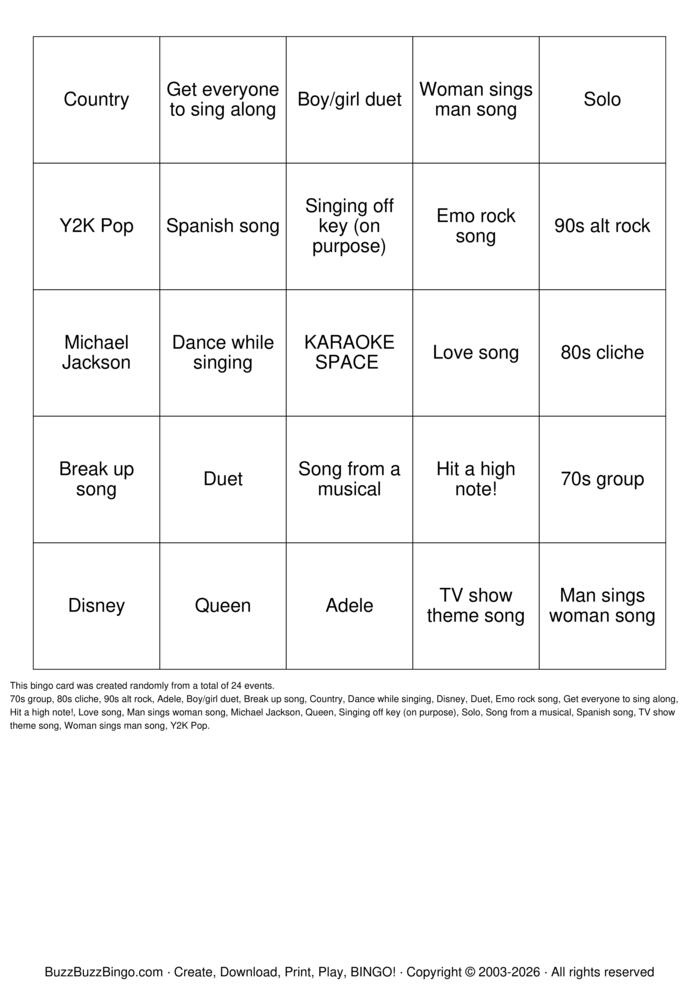 Download Free KARAOKE Bingo Cards