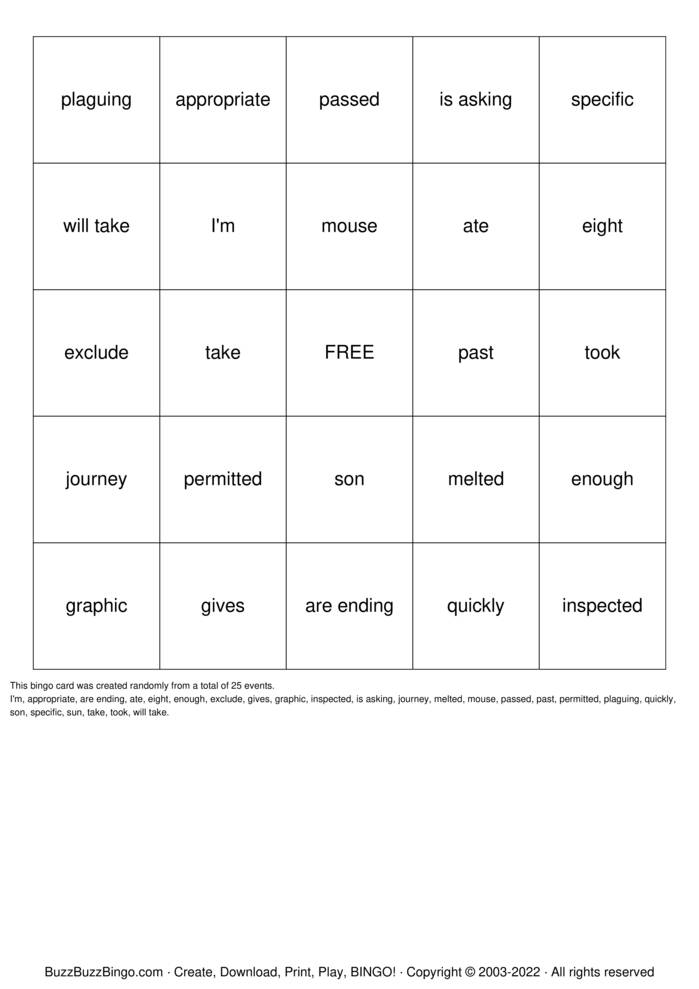 Download Free Language Arts Bingo Cards