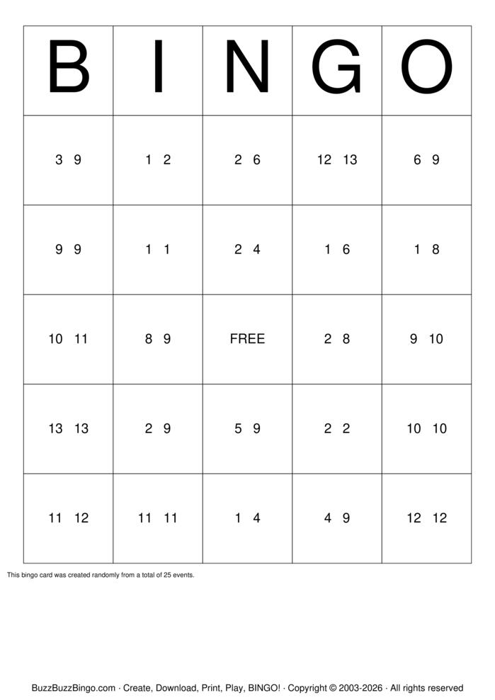 Download Free Math Bingo Cards Download Free Math Bingo Cards