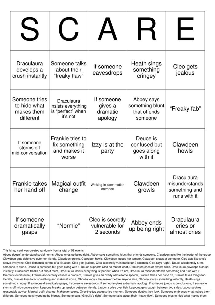 Download Free Monster High Movies Bingo Cards Download Free Monster High Movies Bingo Cards