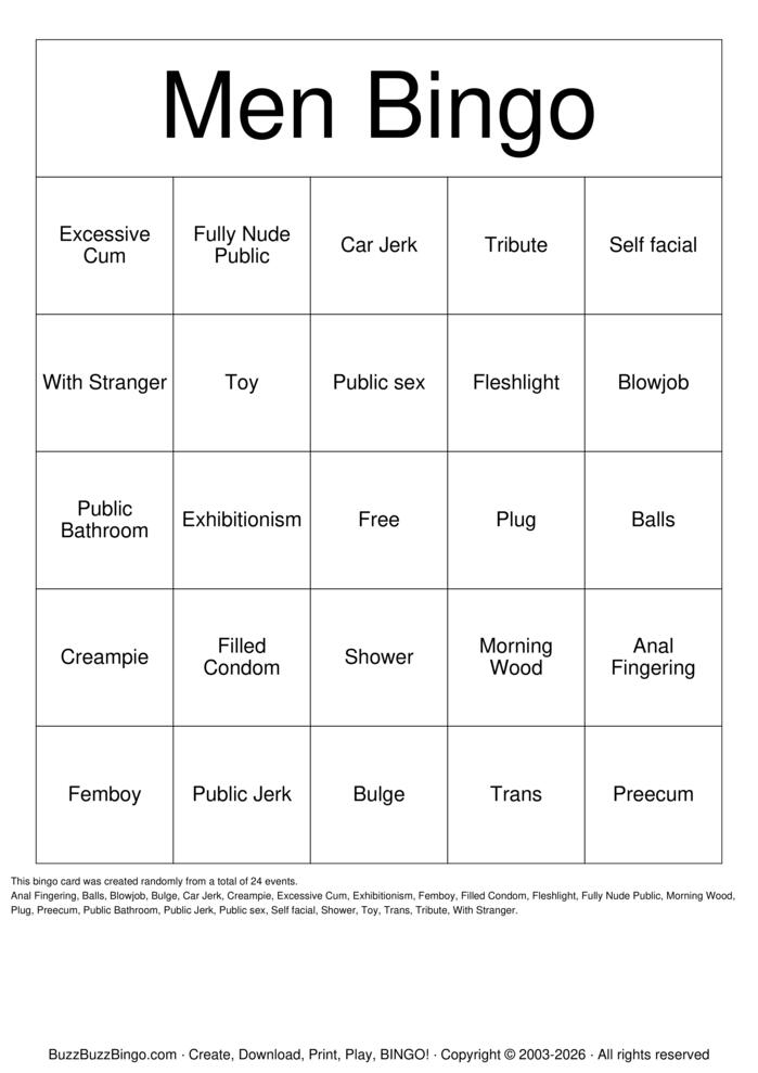 Download Free NSFW Male  Bingo Cards