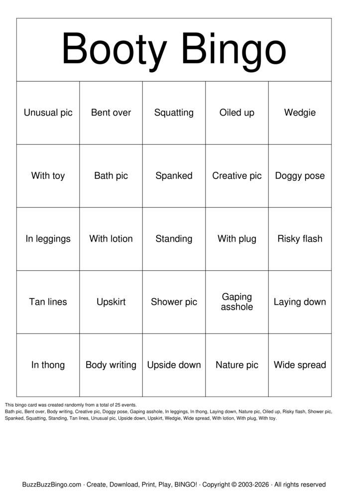 Download Free NSFW pics only Bingo Cards