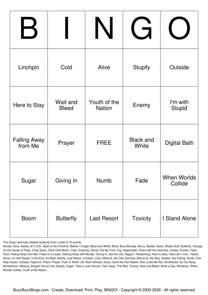 Download Free Nu Metal Titles Bingo Cards Download Free Nu Metal Titles Bingo Cards