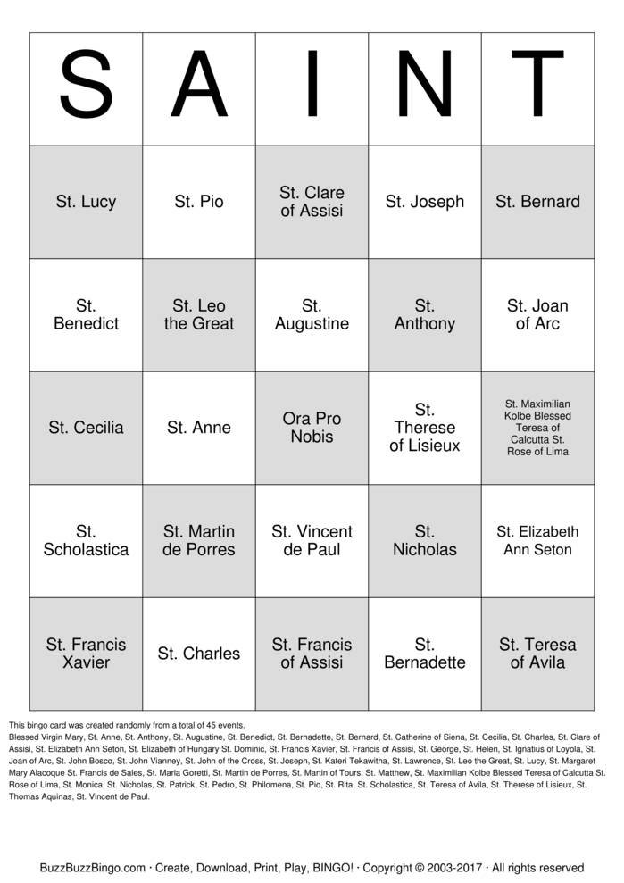 SAINT Therese of Lisieux Bingo Cards to Download, Print and Customize!