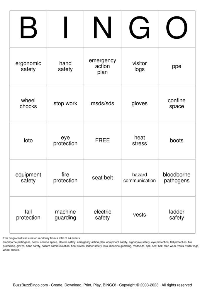 Safety Bingo Cards to Download, Print and Customize!