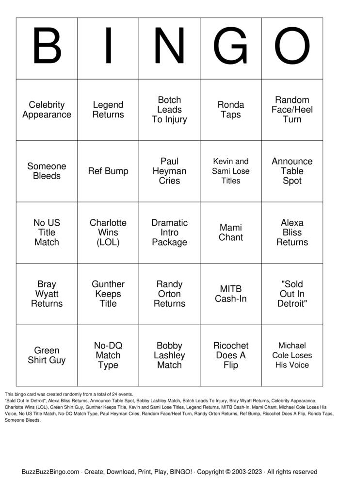 Download Free SummerSlam Bingo Cards Download Free SummerSlam Bingo Cards