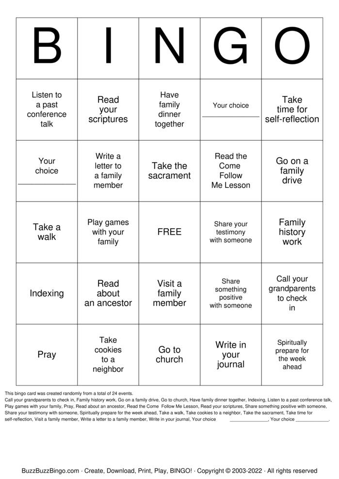 The Sabbath Day Bingo Cards to Download, Print and Customize!