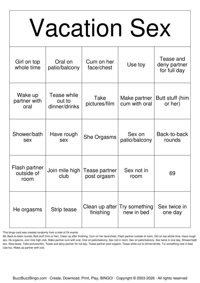 Download Free Vacation Sex Bingo Cards
