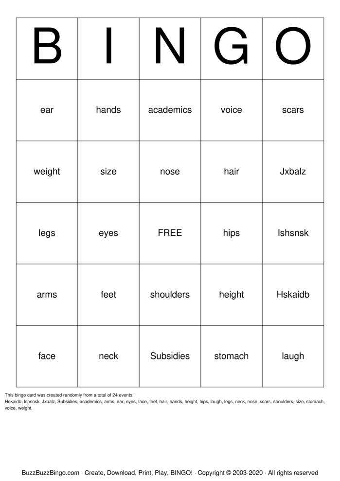 Download Free insecurities Bingo Cards