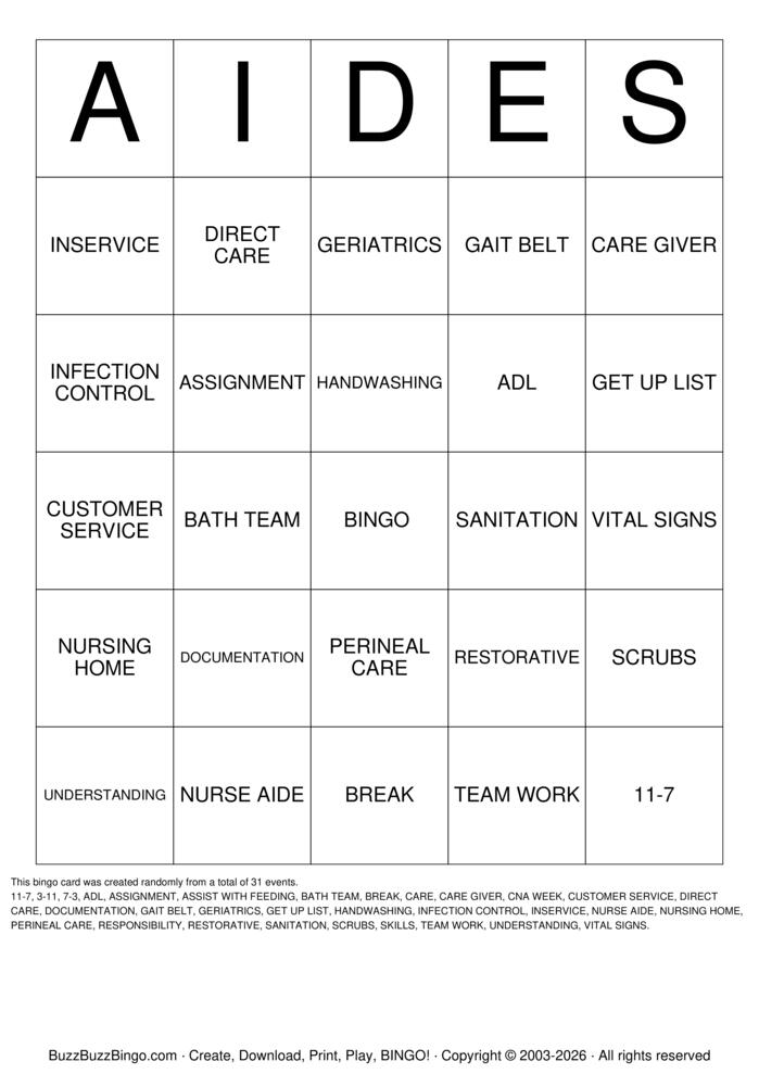 Download Free CNA Bingo Cards Download Free CNA Bingo Cards