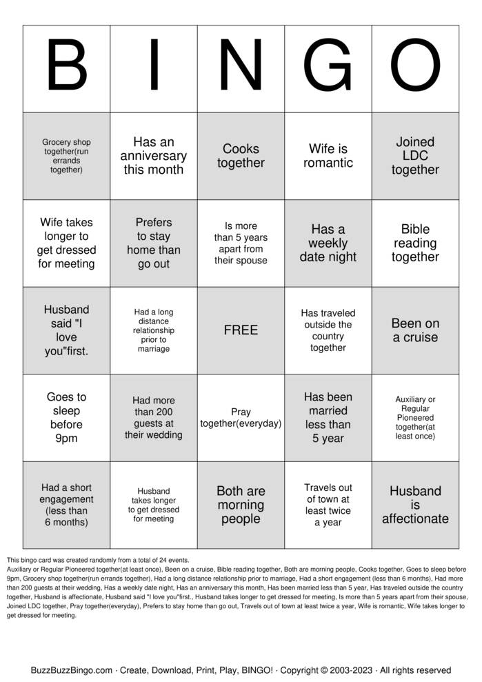 Download Free                         COUPLE EDITION Bingo Cards