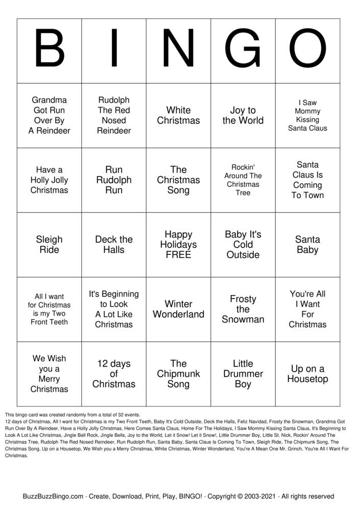 Christmas Songs Bingo Cards to Download, Print and Customize!