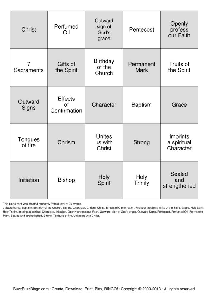 Confirmation Bingo Cards to Download, Print and Customize!