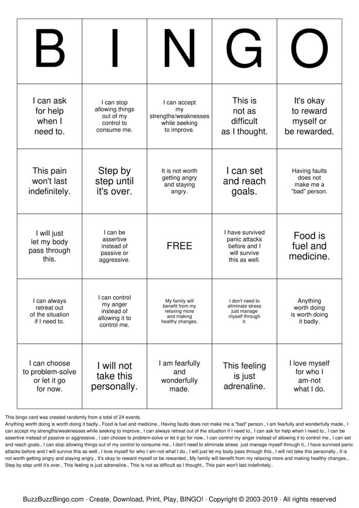 Download Free Coping and Affirmationsts  Bingo Cards