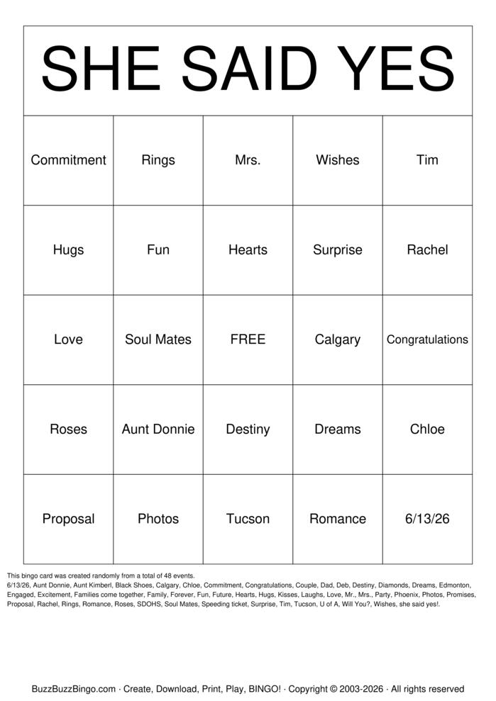 Download Free ENGAGEMENT PARTY Bingo Cards