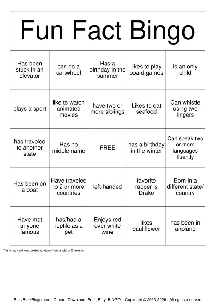 Download Free Fun Fact Bingo Bingo Cards Download Free Fun Fact Bingo Bingo Cards