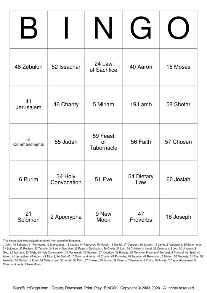 Israelite Bingo Cards to Download, Print and Customize!