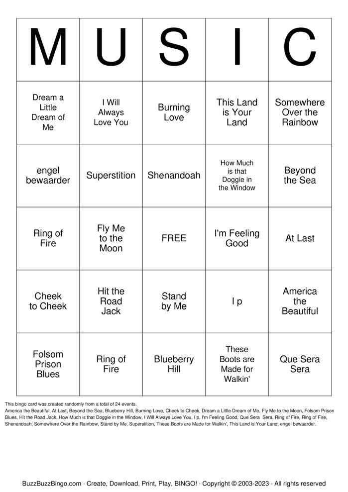 Download Free MUSIC Bingo Cards