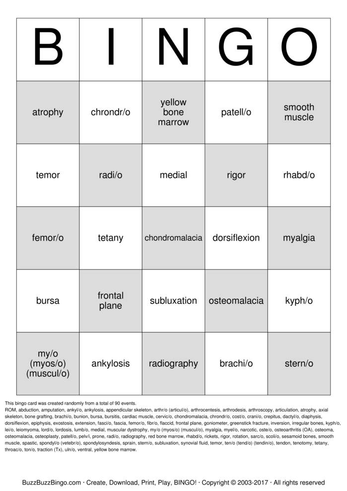 Download Free Musculoskeletal Bingo Cards