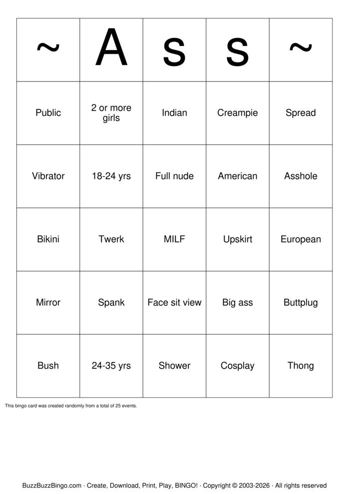 Download Free Nudes (lower half focused) Bingo Cards