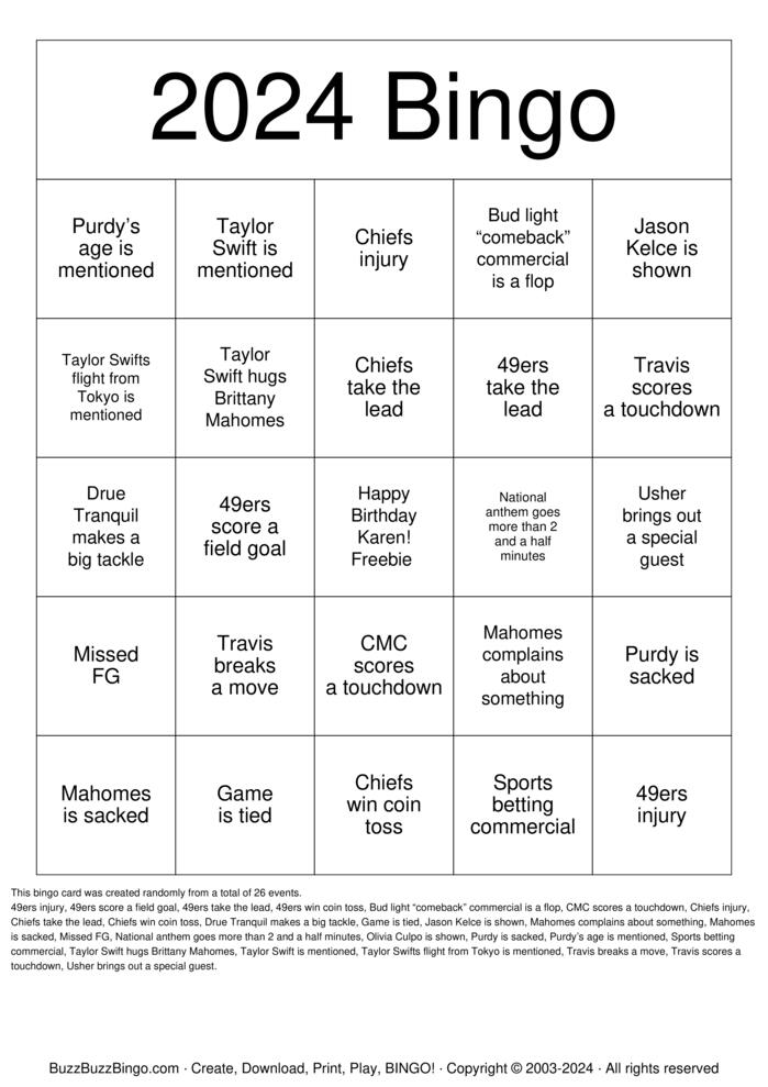 Super Bowl LVIII Bingo Cards to Download, Print and Customize!