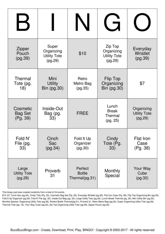 Download Free Thirty One Bingo Cards