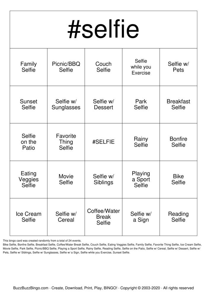 Week 4 Selfie Bingo! Bingo Cards to Download, Print and Customize!