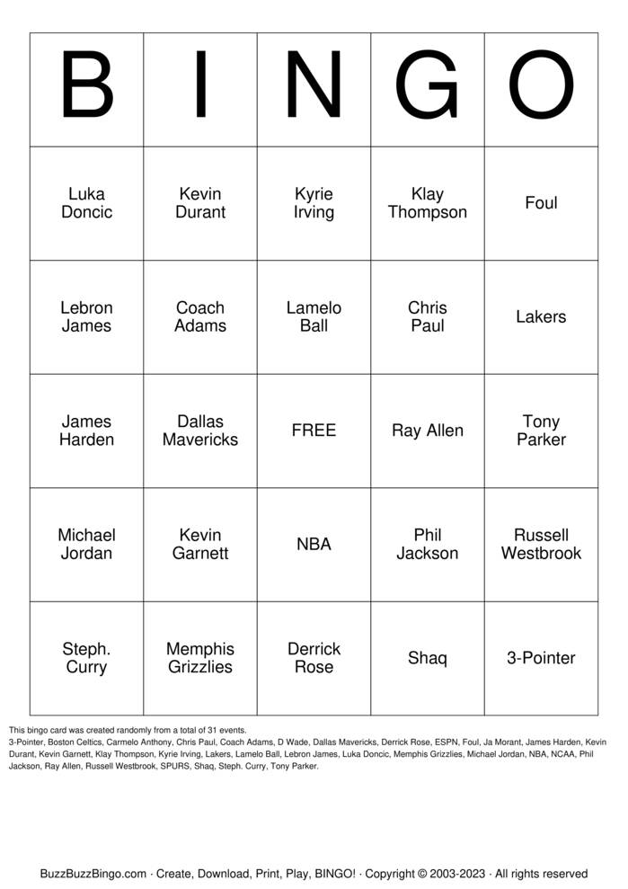 Download Free Basketball Bingo Cards Download Free Basketball Bingo Cards