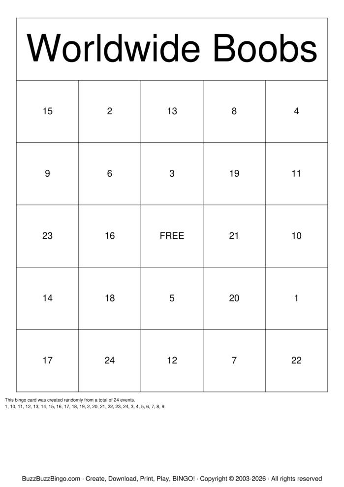 Download Free Boobs of the world Bingo Cards Download Free Boobs of the world Bingo Cards