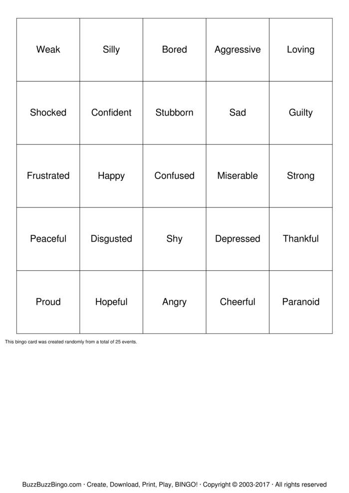 Emotions Bingo Cards to Download, Print and Customize!