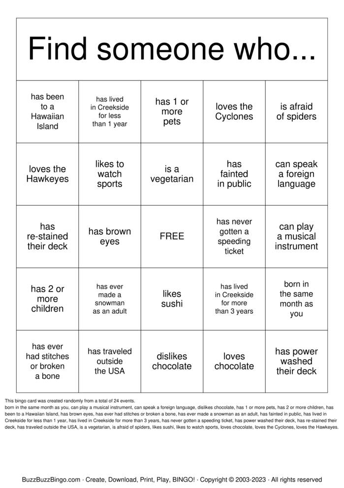 Download Free Find someone who... Bingo Cards