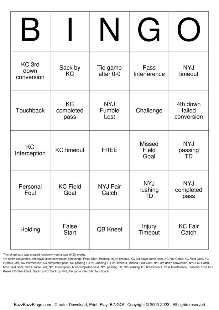 Download Free Football Bingo Cards Download Free Football Bingo Cards