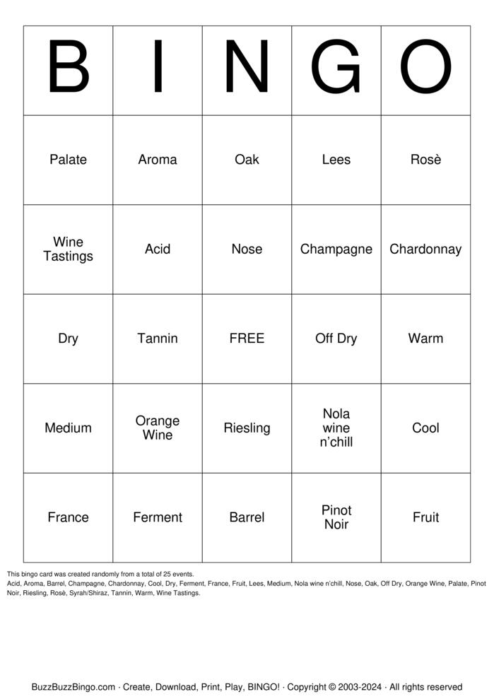 Download Free IG: Nola Wine n?Chill Bingo Cards