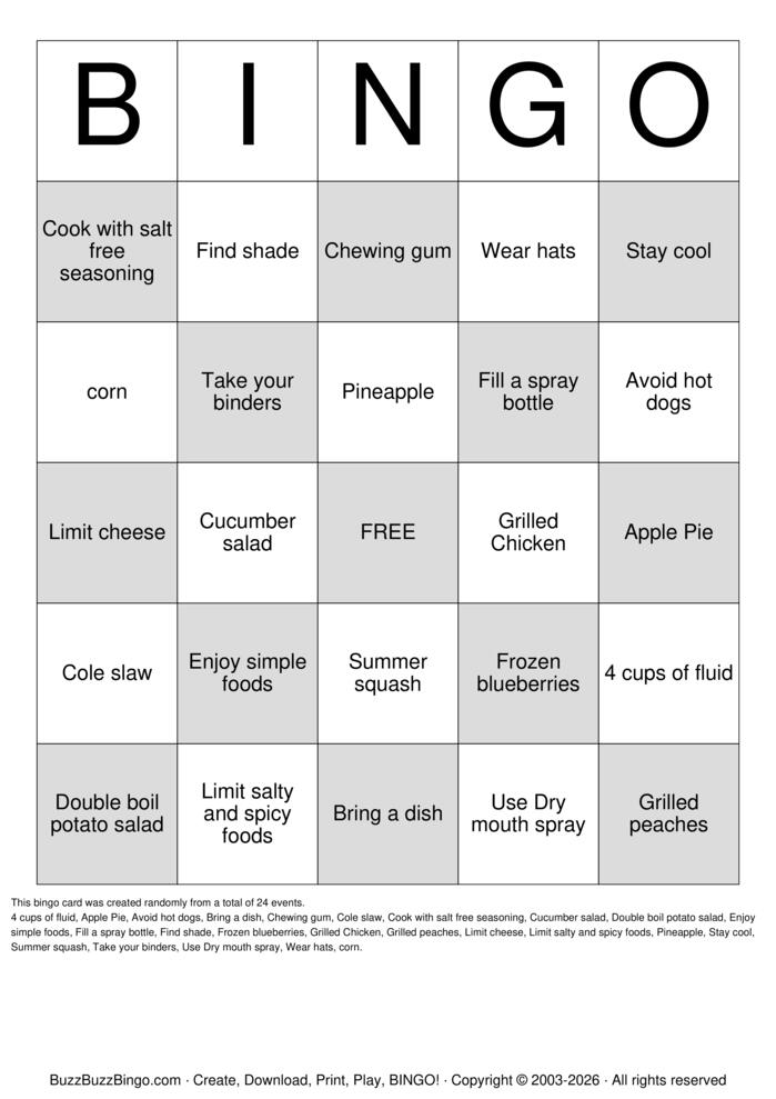 Download Free July 4th Dialysis BINGO Bingo Cards