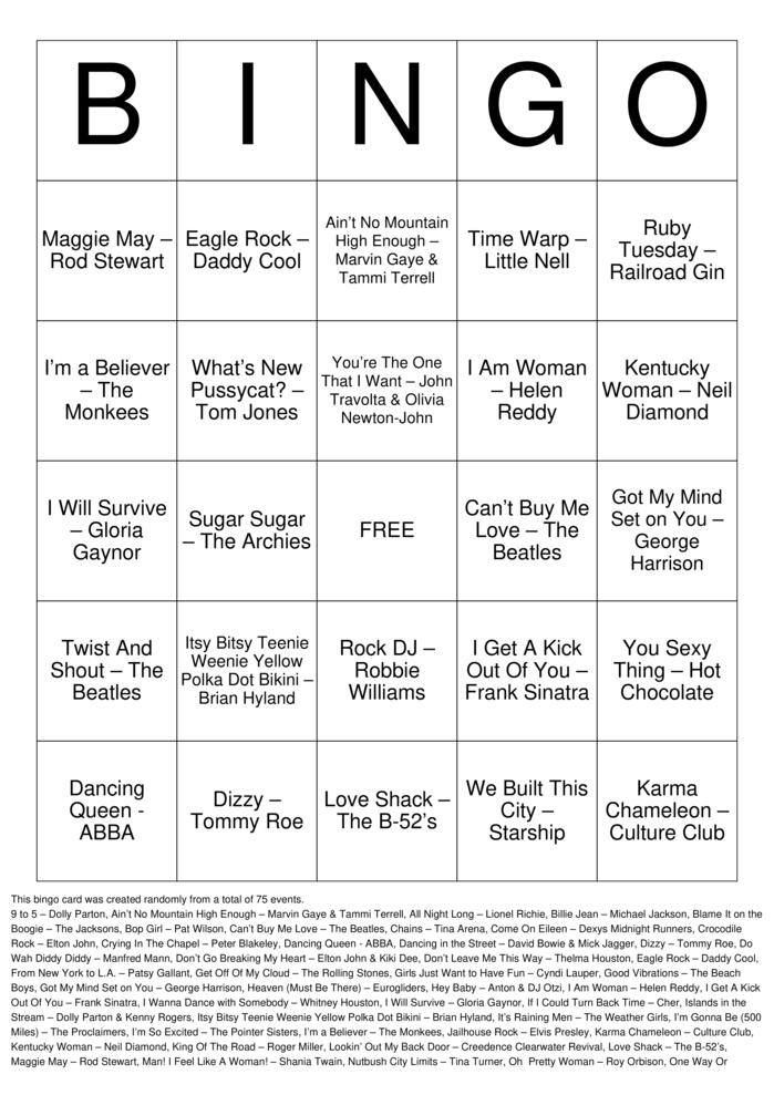 Download Free Music Bingo Bingo Cards
