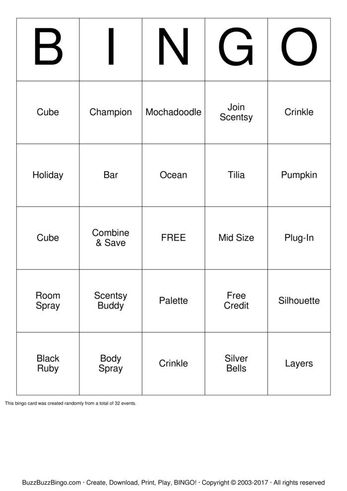 Download Free Scentsy Bingo Cards
