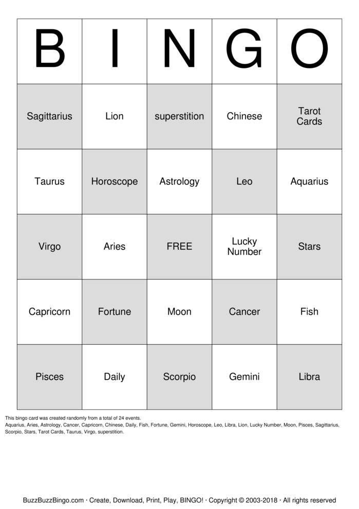 Download Free Scorpio Bingo Cards