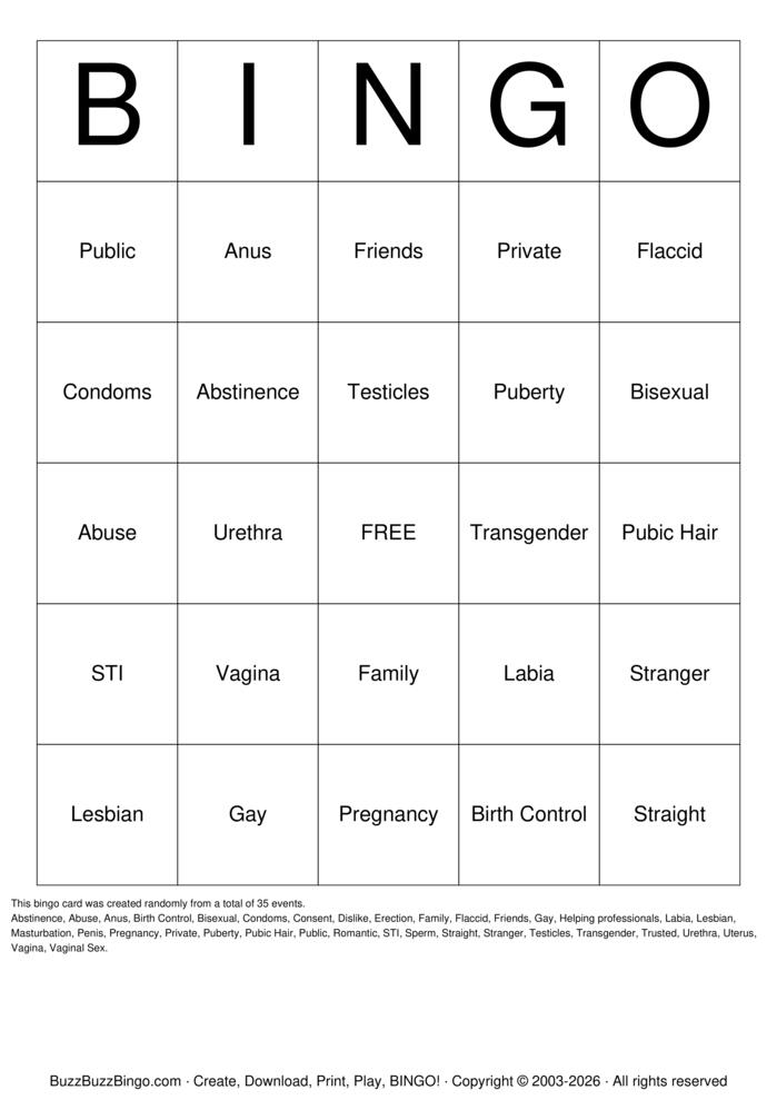 Download Free Sex Ed Bingo Cards