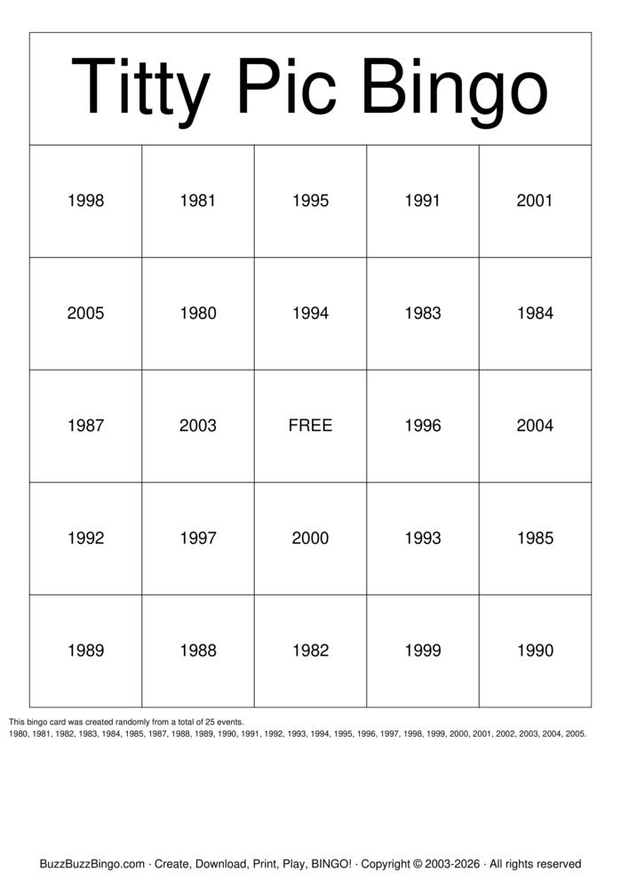 Download Free TITTY PIC BINGO Bingo Cards