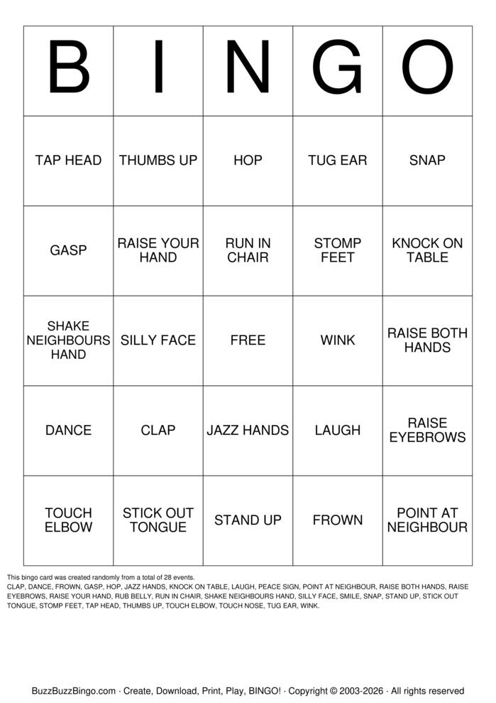 Download Free ACTIONS Bingo Cards Download Free ACTIONS Bingo Cards
