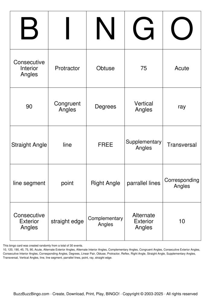 Angle Bingo Cards to Download, Print and Customize!