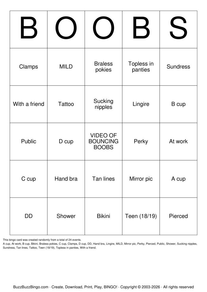 Download Free BOOBS Bingo Cards