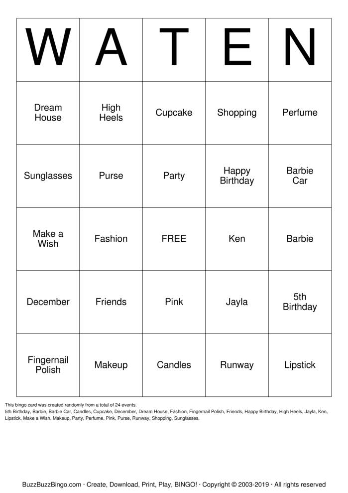 Barbie Bingo Cards to Download, Print and Customize!