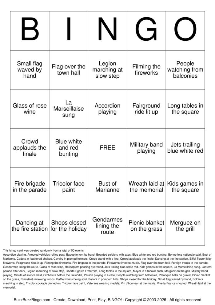 Download Free Bastille Day Bingo Cards Download Free Bastille Day Bingo Cards