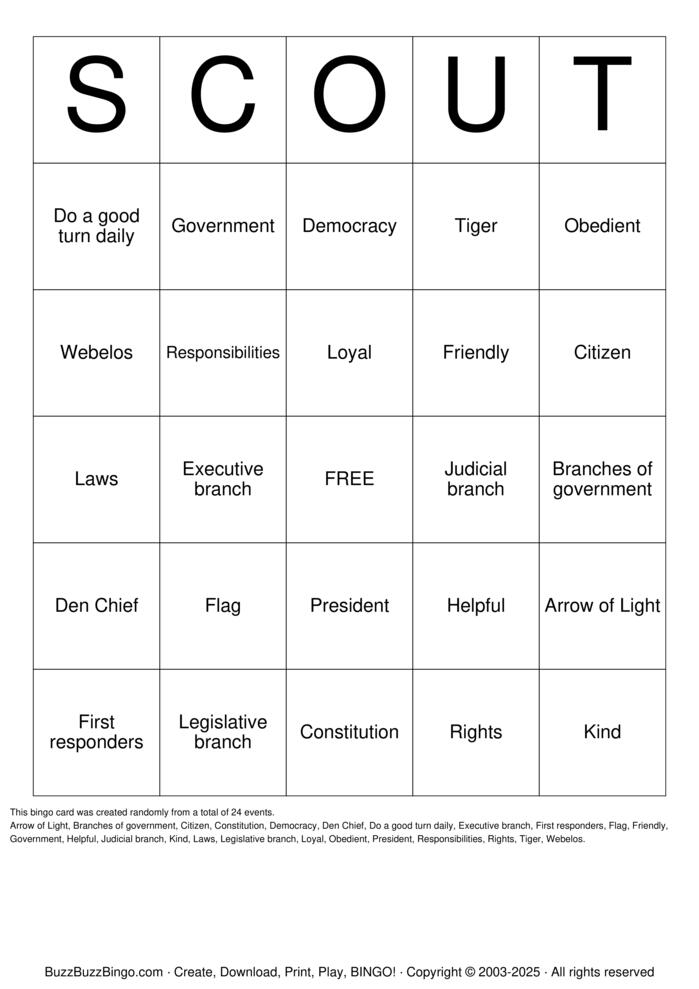 Download Free Cub Scout Bingo Cards